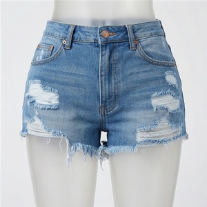Womens High Waist Elastic <b>Denim</b> Shorts Sporty Breathable Summer Customized Color Washed Polyester Nylon <b>Material</b> Apparel - Product Image 1