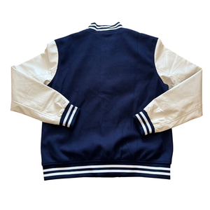 Causal Sporty Varsity <b>Jacket</b> Men Men Varsity <b>Jacket</b> Navy Blue Cream Letterman Chenille A <b>Patch</b> - Product Image 3