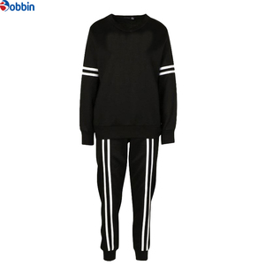 Conjunto Deportivo de Alta Calidad para Mujer, Color Negro Sólido, Cuello Redondo, Manga Larga, Cintura Elástica, Corte Regular Informal, 2 Piezas, Ropa de Otoño - Product Image 1
