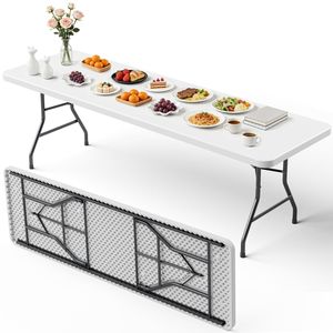 Table pliante robuste de 8 pieds, table utilitaire portable en plastique à pliage en deux pour la salle à manger intérieure/extérieure, le camping, les pique-niques et les fêtes - Product Image 1
