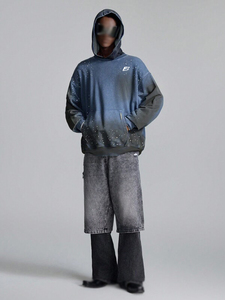 Washed Gradient Rhinestone Hoodie Cotton Fleece Oversized <b>Pullover</b> <b>Men</b> Hoodies Streetwear Fade Effect Hoodies for <b>Men</b> OEM Supply - Product Image 5