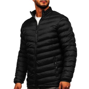 Chaqueta Acolchada Negra para Hombre, Color Sólido, Exterior de Poliéster, Cierre de Cremallera, Cortavientos, Ropa de Invierno Informal, Corte Regular - Product Image 1