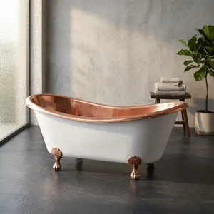 อ่างอาบน้ำทองแดงทรงวงรีแบบตั้งพื้น ขนาด 70x30x27 นิ้ว สีขาวด้านเคลือบผง แข็งแรง ทนทาน หรูหรา สำหรับแช่ตัวในบ้าน ห้องน้ำ สปา - Product Image 5