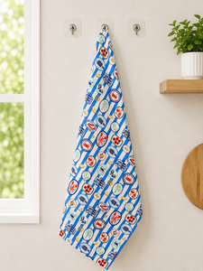 Essuie-tout de cuisine imprimé bleu et blanc à motifs côtiers |   Essuie-mains à motif nautique |   Serviette de cuisine en coton et lin - Product Image 2