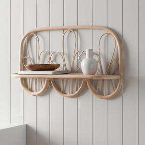 Estante de pared de ratán con diseño de girasol, estante flotante de bambú tejido en forma de arco, organizador decorativo para jarrones pequeños para la sala de estar del hogar - Product Image 3
