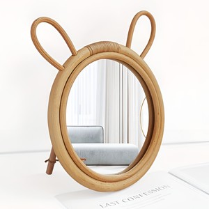 Handmade rattan cane <b>table</b> <b>mirror</b> cheapest cost statement <b>mirrors</b> for desktop <b>vanity</b> display - Product Image 6