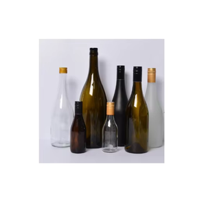 Bouteille de vin rouge bordeaux élégante 375 ml en verre vert en forme de grappe avec bouchon en bois pour liqueur, tequila, brandy - Product Image 4