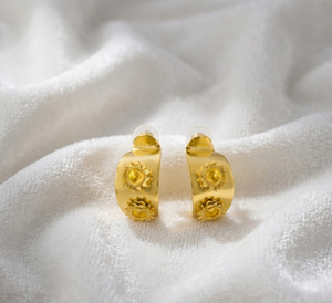 Handcrafted Christian Brass Flower Hoop Stud <b>Earrings</b> Surgical Steel <b>Posts</b> Gold Plated Tarnish-Resistant Coating Custom Party - Product Image 4