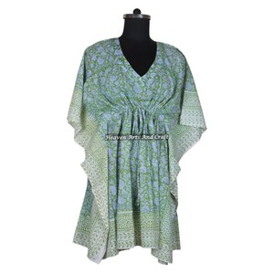 Indian Silk Short Caftan Plus Size Tunic Maxi Dress Abaya Poncho Jalabiya High Quality Women Clothes Caftan Dress Hand Block - Product Image 1
