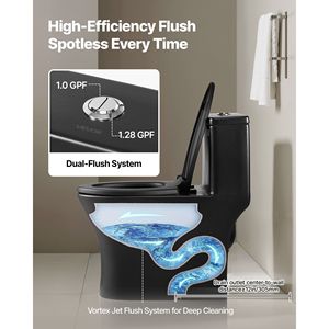 Monopezzo a vortice allungato doppio sciacquone 1.0/1.28 GPF comodo sedile da bagno Design con gonna da 12 pollici - Product Image 4