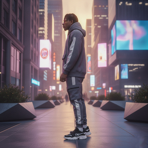 Custom Men's Gray Hooded <b>Tracksuit</b> Solid Color Streetwear Full Length Joggers With Side Pockets Breathable Polyester Autumn Wear - Product Image 2