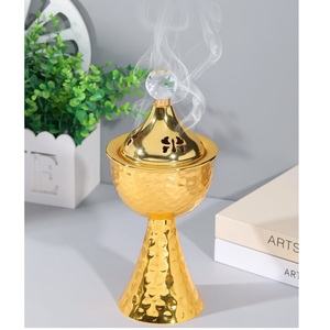 Ensemble brûleur de Bakhoor de luxe beige à motif marbre doré, avec bouton en cristal, encensoir, vaporisateur de parfum, poignée de panier en strass, aromatique - Product Image 3