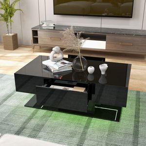Tavolino da Caffè Moderno in Legno con LED a 20 Colori e 2 Cassetti Portaoggetti per Soggiorno e Hotel - Product Image 3