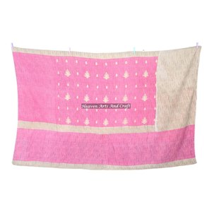 Jaipuri Bohemian Gypsy Bedspread Gudri Indian Reversible Hand Stitch Heavy <b>Throw</b> Old Sari Blanket Patch Work Heavy 3 To 5 Layers - Product Image 4