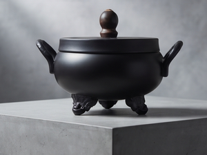 Encensoir en fer noir mat, forme chaudron, avec deux poignées, couvercle perforé et bouton en bois, idéal comme cadeau - Product Image 3