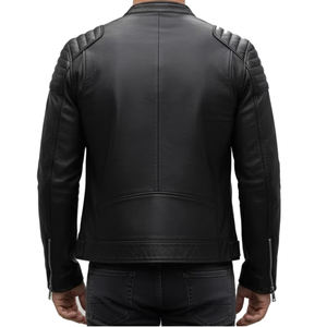 Veste en cuir noire pour homme, style motard, fermeture éclair asymétrique, manteau de style moto, cuir d'agneau de qualité supérieure, vêtements de rue, design unisexe - Product Image 2