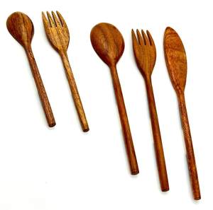 Juego de servidores de madera para ensalada, utensilios de Metal para cortar y servir pasteles - Product Image 6
