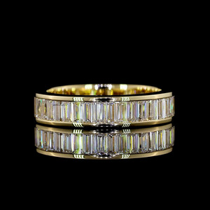 Bague de fiançailles éternelle sertie de diamants baguette cultivés en laboratoire, plaquée rhodium, or 10K 14K 18K, argent 925 935 - Product Image 1
