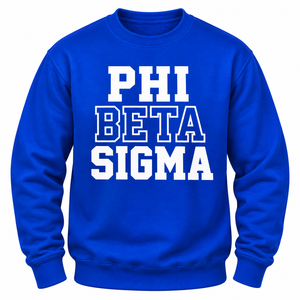 : Phi Beta Sigma <b>Men</b> Royal Blue Crew Neck <b>Sweatshirt</b> with <b>White</b> Greek Letter Graphic Long Sleeve Fleece Pullover Casual - Product Image 3