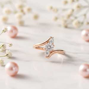 แหวนมอสซาไนต์ทรงกลมแบบสามเม็ด ชุบทองคำแท้บนเงินแท้ 925 ดีไซน์ทันสมัย ของขวัญสำหรับคนรักในวันเกิด - Product Image 3