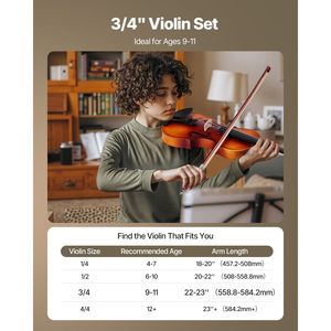 Set Violino 3/4 per Adulti con Archetto in Legno, Custodia Rigida, Resina, Spalliera, Accordatore e Accessori Extra per Studenti, Principianti e Intermedi - Product Image 4