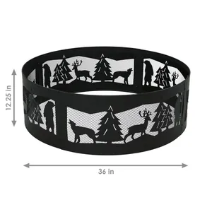 Rustic Cast Iron Fire Pit BBQ 36 in Outdoor Wood Burning with Wildlife Scene Design Galvanized Finish Freestanding Eco-Friendly - Product Image 1