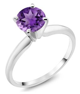 Amethyst <b>Solitaire</b> Engagement <b>Ring</b> Women 4 Prong 14k Gold Plated Sterling <b>Silver</b> Classic Elegant Jewelry - Product Image 1