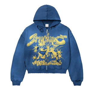 Sweat à capuche oversize pour homme, style streetwear, imprimé graffiti effet peinture, fermeture éclair frontale, coupe droite, en coton tricoté, style automne - Product Image 5