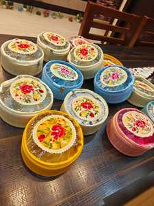 Handcrafted Indian <b>Floral</b> Embroidered Round Fabric Utility Organizers Traditional Artisan Cosmetic Pouches Festive Gift <b>Box</b> - Product Image 3