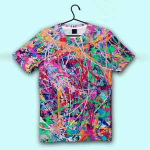 T-shirt pour homme imprimé sur toute la surface avec motif, 100% coton, coupe ample décontractée, lignes brisées, tee-shirt sublimé - Product Image 5
