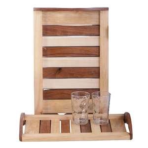 Plateau de service carré en bois de hêtre bicolore, lot de 2, idéal pour les collations, décoration de table, à vendre - Product Image 5