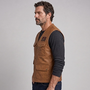 Premium <b>men</b> leather <b>vest</b> with neat stitching smooth inner lining handy pockets and classic style for biking outdoor and travel - Product Image 2