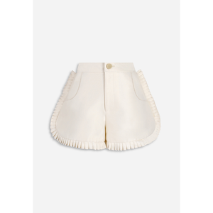 Shorts de Mujer VIVI KA de Cintura Alta, Blancos, de Spandex/Poliéster, Antiarrugas, Estilo Casual, con Volantes y Cierre de Cremallera - Product Image 1