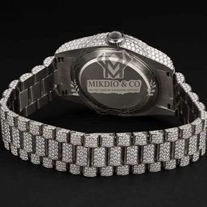 Montre en acier inoxydable de luxe avec diamants véritables, style hip-hop, quartz analogique, simple et élégante - Product Image 2