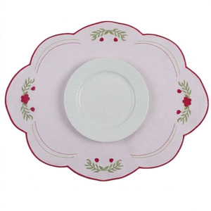 Juego de Manteles Individuales y Servilletas Ovalados Bordados Lavables a Máquina, con Borde Festoneado Rojo, de Algodón, para Hogar y Bodas, Venta al Por Mayor Personalizada - Product Image 2