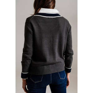 Cárdigan Gris para Mujer, Invernal, Casual, 100% Algodón, Tejido por Computadora, Sólido, con Bolsillos, Estilo Chanel, Transpirable y de Secado Rápido - Product Image 4