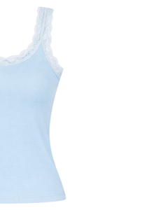 Camisola de Algodón Personalizada para Mujer, Color Azul Cielo, con Ribete de Encaje, Corte Ajustado, Sin Mangas, Estilo Casual de Verano, Suave y Transpirable - Product Image 3