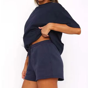 Conjuntos de Camisetas Cortas Casuales de Alta Calidad con Logotipo Personalizado para Mujer, Conjuntos Cortos Vintage de Verano al por Mayor, Moda Sólida - Product Image 5