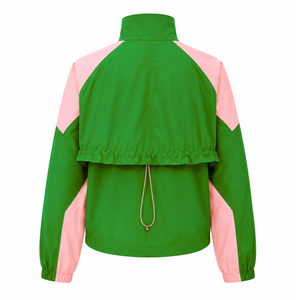 Alpha | Kapa | Alpha Nylon Windbreaker <b>Set</b> Embroidered Warm UP Jacket With <b>Matching</b> <b>Jogger</b> Green And Pink Color Block Activewear - Product Image 3
