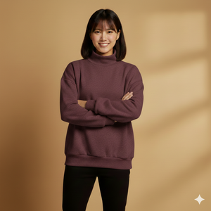 Women's Everyday Oversized Mockneck <b>Top</b> with Comfortable <b>Long</b> <b>Sleeves</b> Relaxed Shape and Casual Styling Appeal - Product Image 1