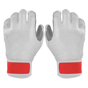 Gants de frappe en cuir blanc avec fermeture auto-agrippante rouge au poignet, unisexe, pour entraînement adulte - Product Image 1