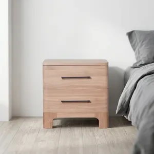 Table de chevet moderne en bois massif, 2 tiroirs, design mid-century, pour hôtel, mobilier de chambre, finition naturelle, table d'appoint de rangement - Product Image 2