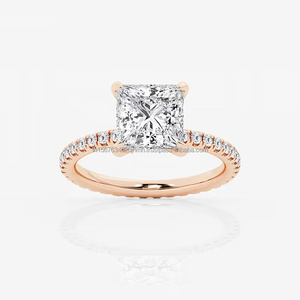 Anillo de Diamantes Princesa Dorado, Joyería de Lujo para Compromiso/Boda, Diamante Cultivado en Laboratorio IGI/GIA, Blanco, Unisex, para Regalos y Fiestas - Product Image 2