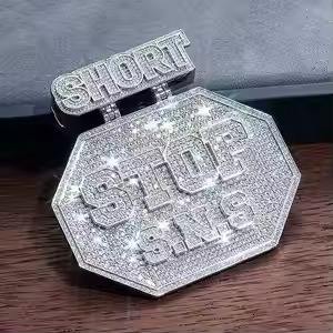 Colgante de Letra Personalizado para Hombre, con Moissanita Blanca Natural, Chapado en Rodio, Plata de Ley 925, Estilo Vintage, Hip Hop, Disponible - Product Image 2