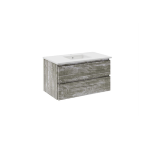 Meuble-lavabo mural design moderne conçu par des designers, avec vasque en céramique et support en bois massif (chêne/pin/acacia) - Product Image 2
