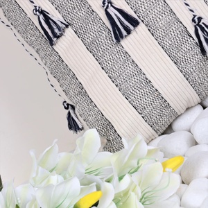 Hand Loom Woven Black and Off <b>White</b> <b>Cushion</b> Cover Boho Textured Decorative Pillow Case Handmade Style for Sofa Bedroom Living Ro - Product Image 5