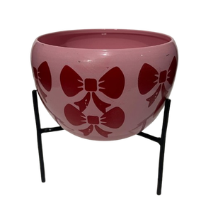 Pot de fleurs en métal rose avec imprimé flocon de neige doré et support en fer noir, porte-plantes décoratif pour jardin intérieur et extérieur - Product Image 5