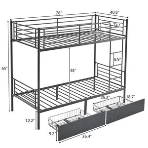 Letto a Castello Convertibile Gemello su Gemello con 2 Cassetti Contenitori - in Metallo, Divisibile in 2 Letti Singoli - Product Image 2