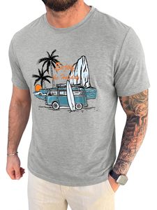 Camisetas unisex de manga corta |   Camisa Hawaiana Informal de Corte Regular con Estampado de Palmeras y Flores, Logotipo Frontal, Secado Rápido y Transpirable - Product Image 1