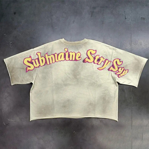 เสื้อยืดโอเวอร์ไซส์สไตล์วินเทจ น้ำหนัก 300 กรัม แบบสั่งทำพิเศษ พร้อมลายพิมพ์ 3 มิติ ทรงหลวม ตัดเย็บแบบครอป สีดำ/ขาว ดีไซน์ทำสีซีด ผ้าฝ้าย 100% - Product Image 4